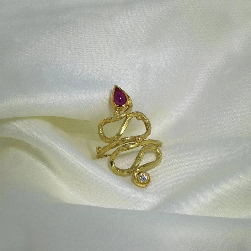 Engagement rings with mixed metal ruby bands -Hydra 18K & 22K Gold Ring w. Ruby & Diamond