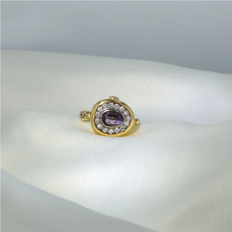 Engagement rings with gothic-inspired garnet details -Pavé Cocktail 18K & 22K Gold Ring w. Sapphire & Diamonds