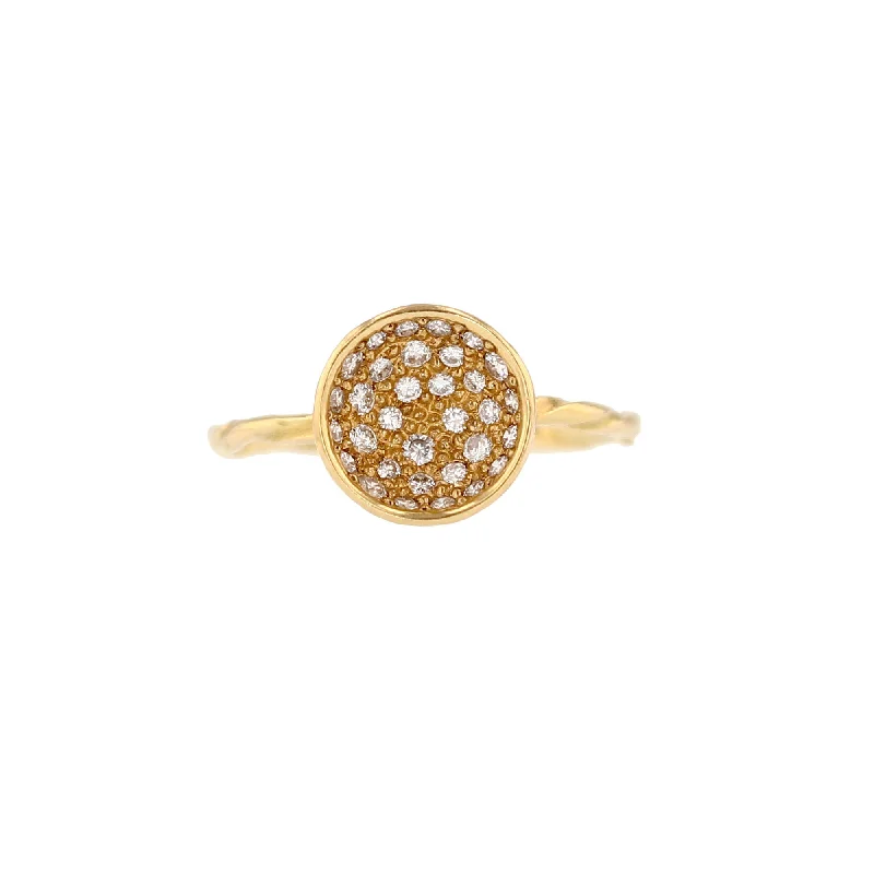 Engagement rings with pave-set citrine for warmth -Pavé Diatom 18K Gold Ring w. Diamonds