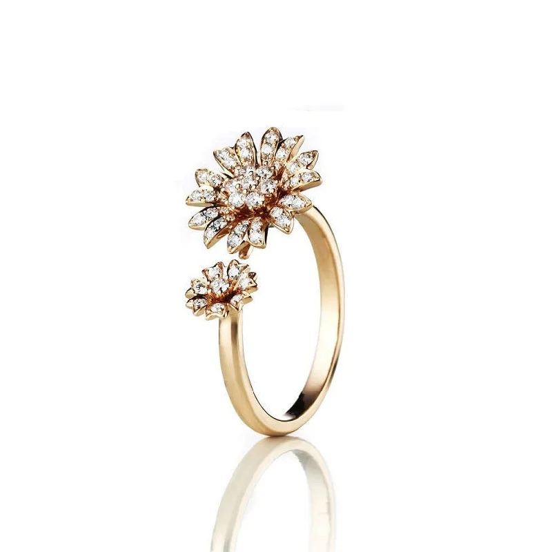 Engagement rings with tension-set peridot stones -Small Flower 18K Gold, Rosegold or Whitegold Ring w. Diamonds