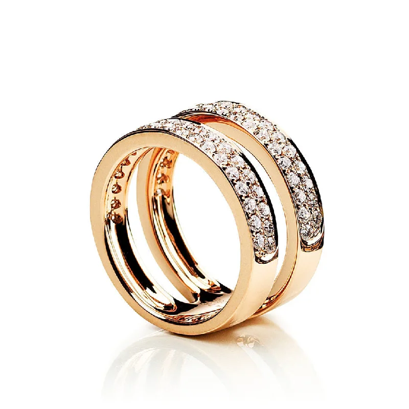 Engagement rings with bezel-set smoky quartz -Two Double Row Parallel 18K Gold, Rosegold or Whitegold Ring w. Diamonds