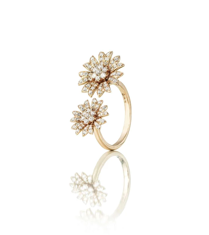 Engagement rings with bold coral for vibrancy -Large Flower 18K Gold, Whitegold or Rosegold Ring w. Diamonds