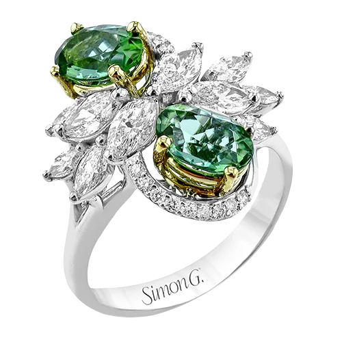 Engagement rings with floral malachite halo settings -Color Ring in 18k Gold