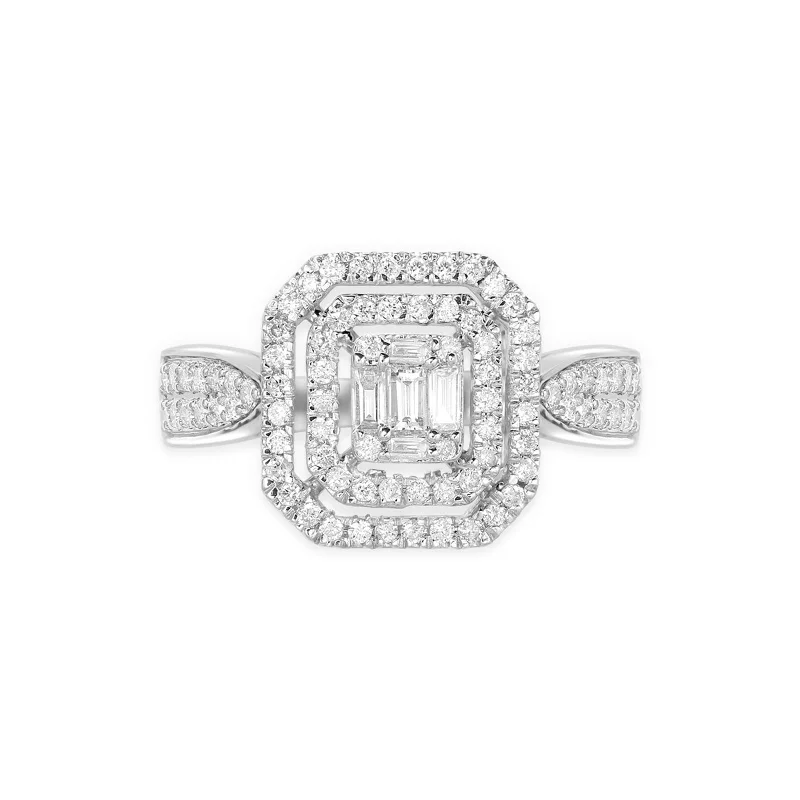 Engagement rings with marquise-cut topaz for shine -Cushion Cut Mixed Diamond Pave Ring in Solid 18k White Gold