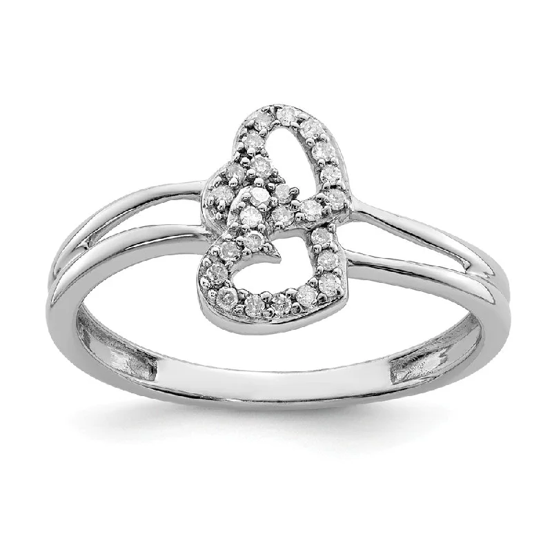 Engagement rings with crisscross onyx band designs -Diamond Double Heart Ring in Sterling Silver