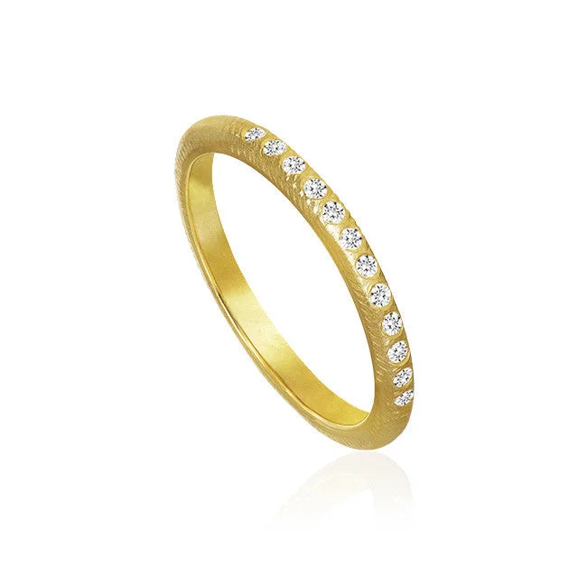 Engagement rings with bold coral for vibrancy -Curve 18K Gold Ring w. 12 Diamonds