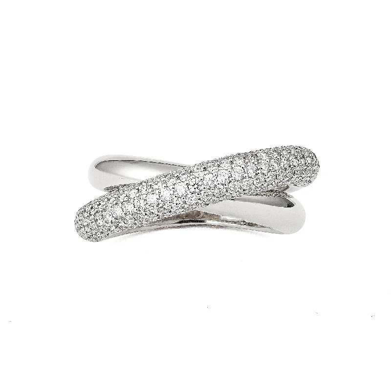 Engagement rings with engraved initials inside bands -Infinity Loop Medium Half Pavé 18K Whitegold Ring w. Diamonds