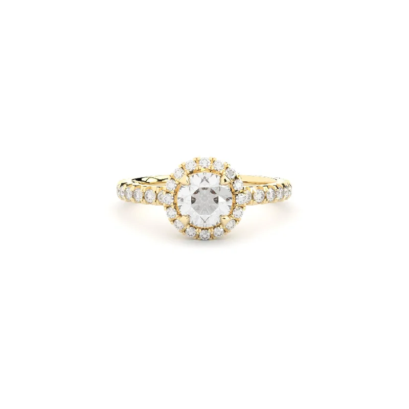 Engagement rings with halo of tiny rubies -Tiny Clash Halo Engagement 18K Gold Ring w. Lab-Grown Diamonds