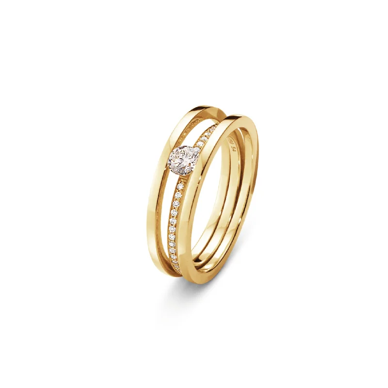 Engagement rings with infinity twist diamond bands -Halo Solitaire 18K Gold Ring w. Diamonds 0.20 ct