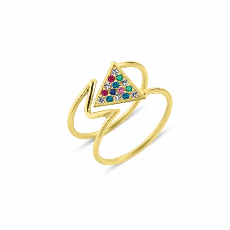 Engagement rings with pink tourmaline for charm -Mara Rainbow 18K Gold Ring w. Diamonds, Emeralds, Rubies & Sapphires