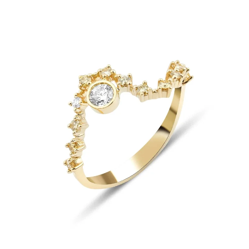 Engagement rings with east-west moonstone settings -Sonia Wave 18K Gold Ring w. Fancy color & White Diamonds