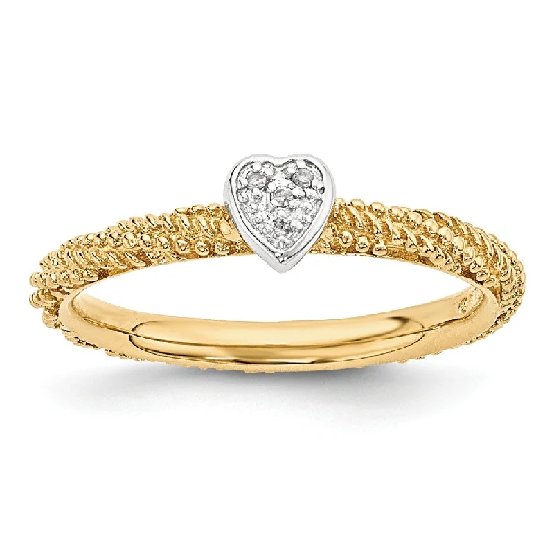 Engagement rings with vintage-inspired claw prongs -Gold Tone Sterling Silver .02 Ctw I3 H-I Diamond 5mm Heart Stack Ring