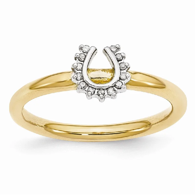 Engagement rings with crisscross onyx band designs -Gold Tone Sterling Silver .07 Ctw Diamond 7mm Horseshoe Stack Ring