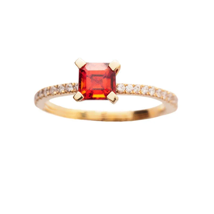 Engagement rings with cushion halo of garnet -Firenze Ring Gold, White, Red