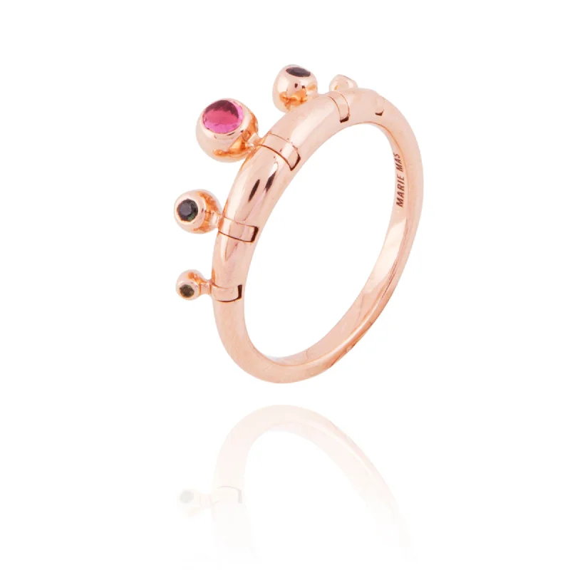 Engagement rings with spiral onyx for edge -Swinging Pampille 18K Rosegold Ring w. Diamond & Tourmalines