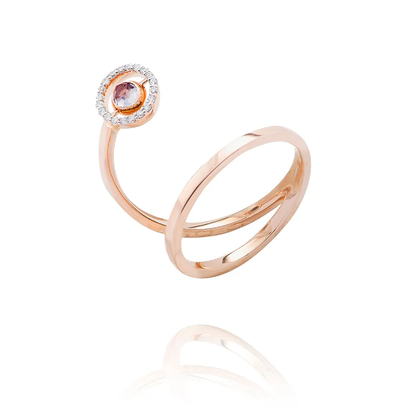 Engagement rings with sleek rose gold twists -Swiveling Spiral 18K Rosegold Ring w. Diamonds, Topaz & Amethyst