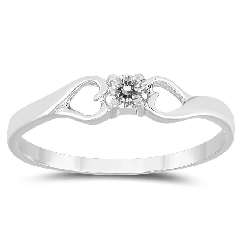 Engagement rings with engraved initials inside bands -Marquee 1/10 Carat TW Diamond Heart Promise Ring in 10K White Gold