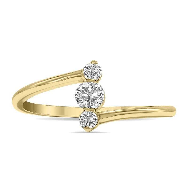 Engagement rings with classic pave garnet bands -Marquee 1/4 CTW Vertical Three Stone Lab Grown Diamond Ring in 10K Yellow Gold (F-G Color, VS1- VS2 Clarity)