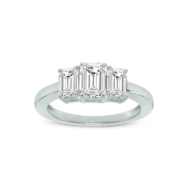 Engagement rings with crisscross onyx band designs -Marquee 1.50 CTW Three Stone Emerald Cut Lab Grown Diamond Ring in 14K White Gold