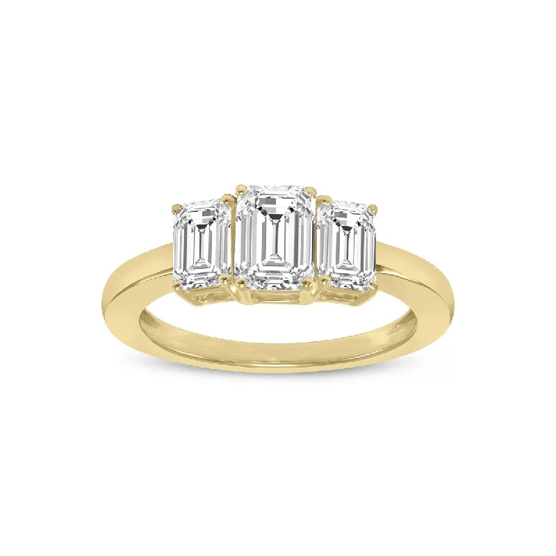 Engagement rings with asscher-cut jade for class -Marquee 1 CTW Three Stone Emerald Cut Lab Grown Diamond Ring in 14K Yellow Gold