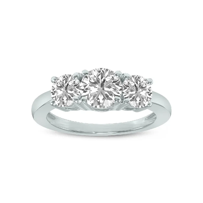 Engagement rings with classic pave garnet bands -Marquee 1 CTW Three Stone Round Cut Lab Grown Diamond Ring in 14K White Gold