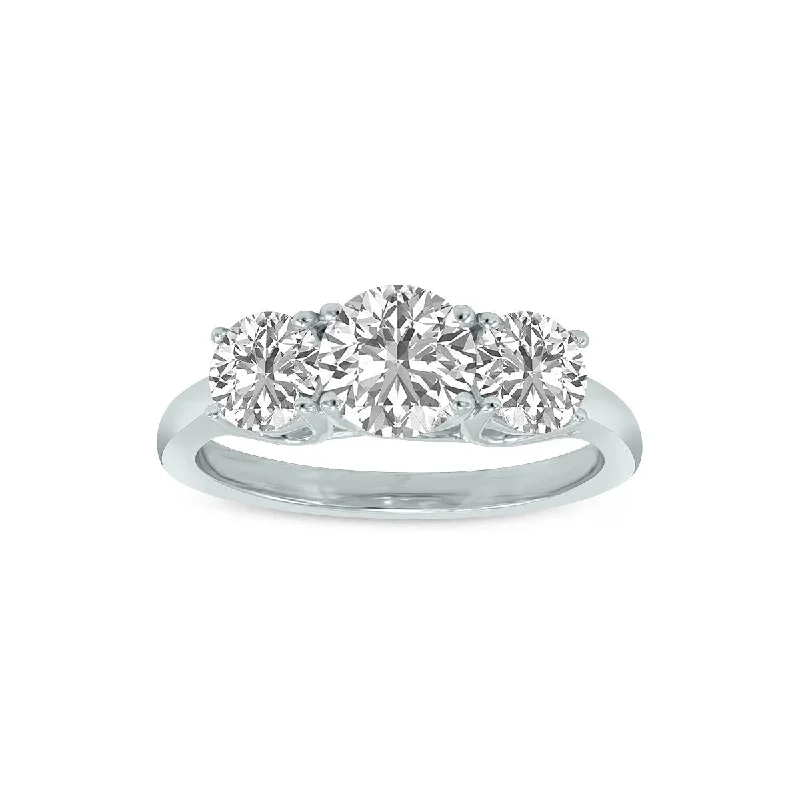 Engagement rings with yellow gold floral halos -Marquee 3 Carat TW Three Stone Lab Grown Diamond Ring in 14K White Gold