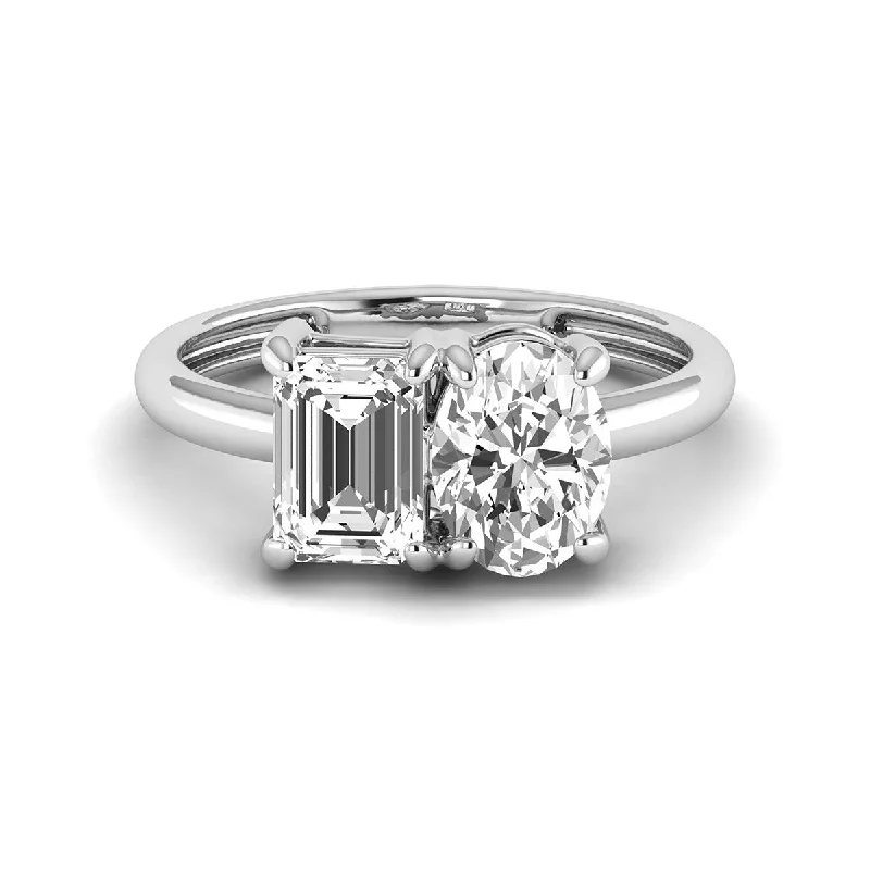 Engagement rings with yellow gold floral halos -Marquee Almost 2.50 Carat TW Emerald Cut And Oval Lab Grown Diamond Ring in 14K White Gold