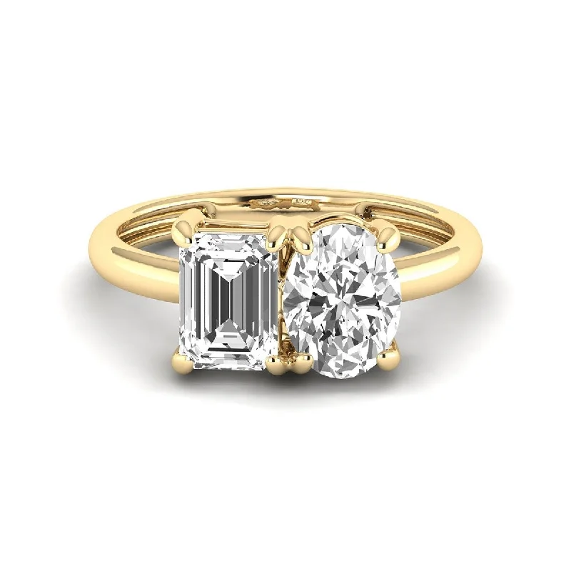 Engagement rings with tension-set tiger eye stones -Marquee Almost 2.50 Carat TW Emerald Cut And Oval Lab Grown Diamond Ring in 14K Yellow Gold