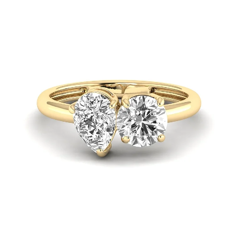 Engagement rings with floral halo of topaz -Marquee Almost 2.50 Carat TW Round And Pear Shape Lab Grown Diamond Ring in 14K Yellow Gold