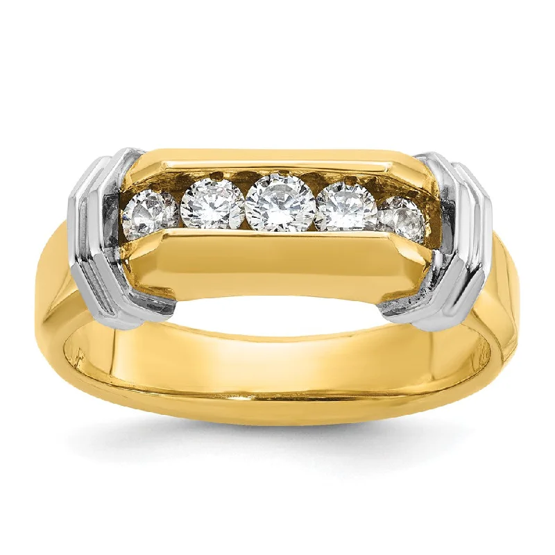 Engagement rings with halo of vibrant citrine -Men's 6.5mm 14K Two Tone Gold 5-Stone 1/2 Ctw Diamond Tapered Band