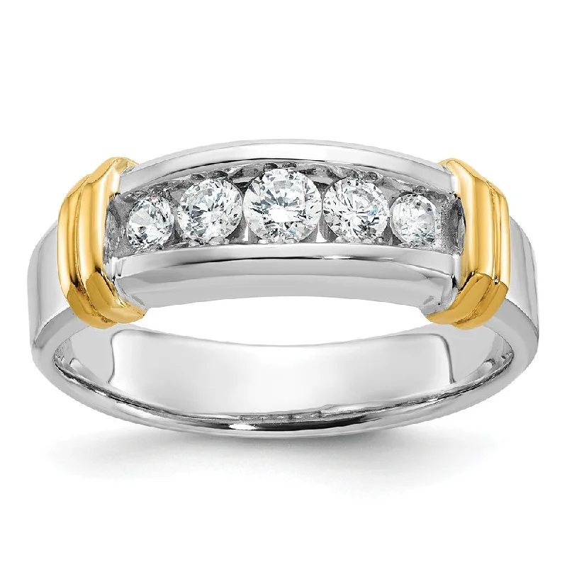 Engagement rings with east-west moonstone settings -Men's 7.8mm 14K Two Tone Gold 5-Stone 1/2 Ctw Diamond Tapered Band