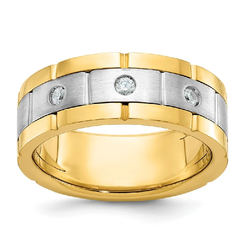 Engagement rings with twisted bands and diamonds -Mens 8.4mm 14K Two Tone Gold 3-Stone 1/6 Ctw Diamond Standard Fit Band