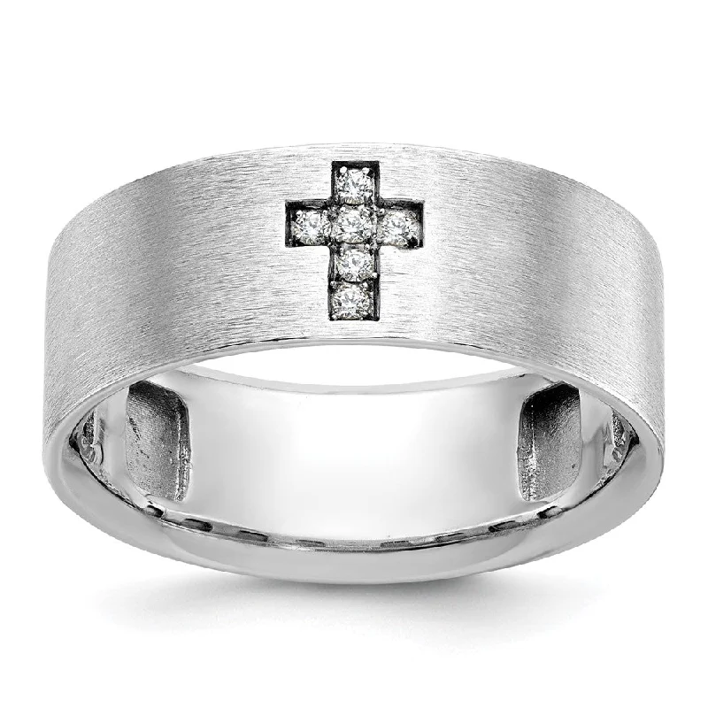 White gold engagement rings with radiant opal stones -Men's 8mm 14K White Gold 1/20 Ctw Diamond Cross Standard Fit Band