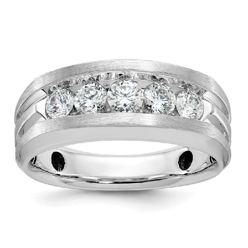 Engagement rings with engraved initials inside bands -Men's 9.3mm 10K White Gold 5-Stone 1.0 Ctw Diamond Tapered Band