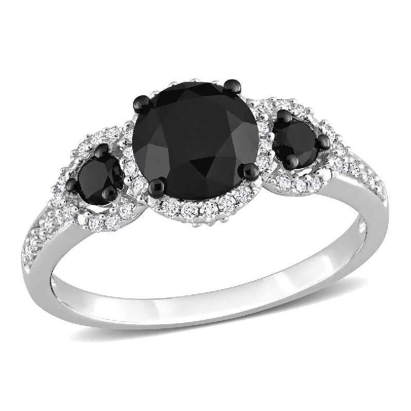 Engagement rings with modern open-band opal -Miadora 2ct TDW Black White Diamond Three-Stone Ring in 14k White Gold