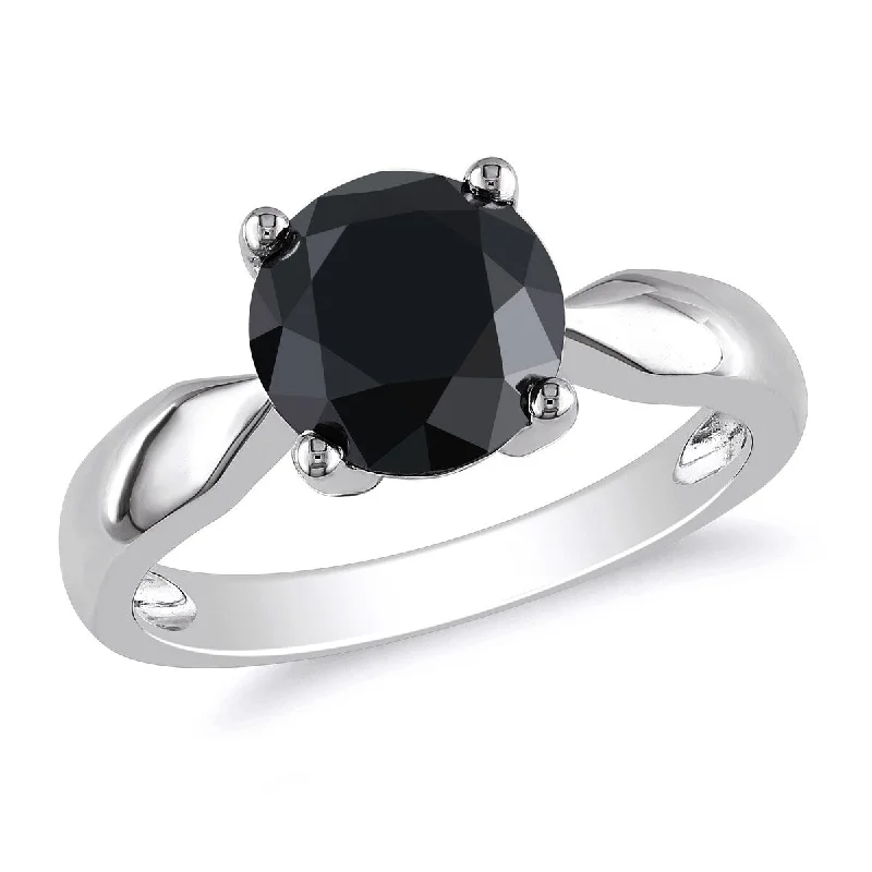 Engagement rings with sleek emerald-cut jade stones -Miadora 3ct TW Black Diamond Solitaire Engagement Ring in 10k White Gold