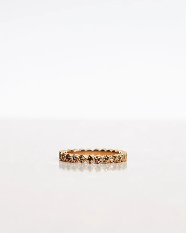 Engagement rings with channel-set tiger eye bands -Astrid Vintage Style Champagne Band 18K Gold Ring w. Diamonds