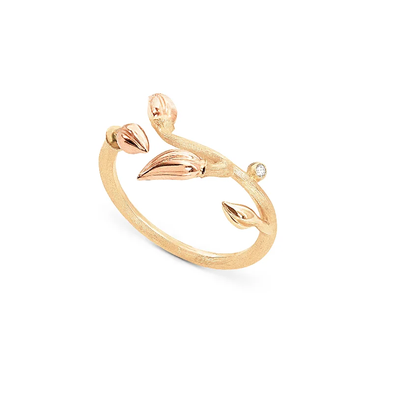 Engagement rings with vine-inspired topaz bands -Blooming 18K Gold Polished Ring w. Diamond