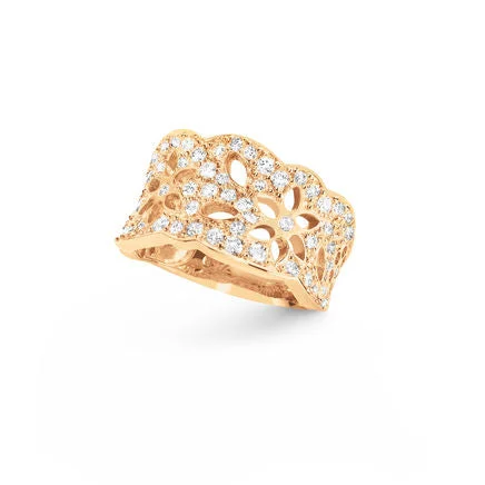 Engagement rings with twisted bands and diamonds -Medium Lace Pavé 18K Gold Ring w. Diamonds