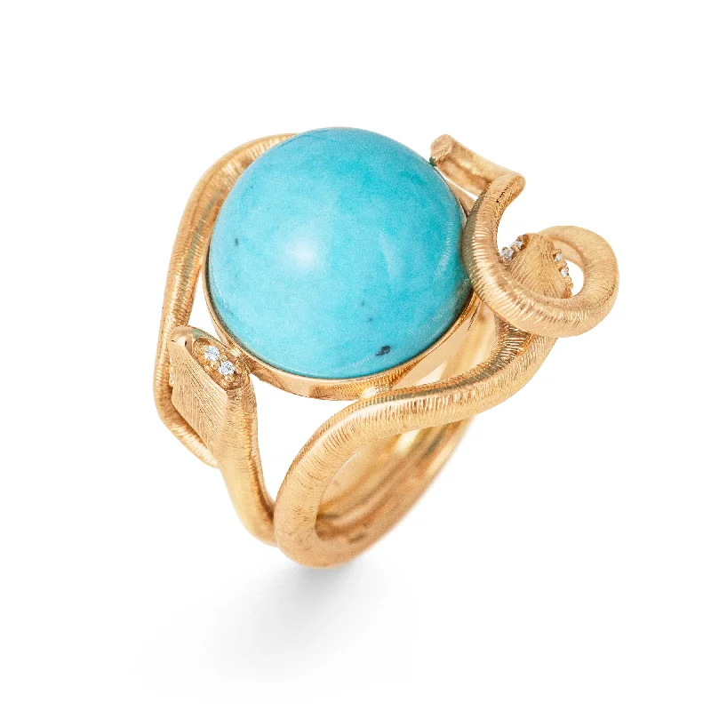 White gold engagement rings with radiant opal stones -Snakes 18K Gold Ring w. Turquoise & Diamonds