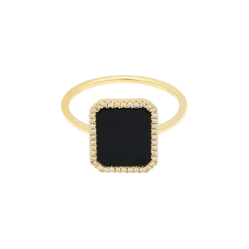 Engagement rings with modern open-band opal -Bague Semi Precious 18K Gold Ring w. Agate & Diamonds