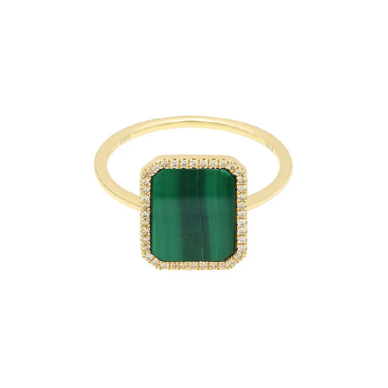 Engagement rings with rose-cut ruby for drama -Bague Semi Precious 18K Gold Ring w. Malachite & Diamonds