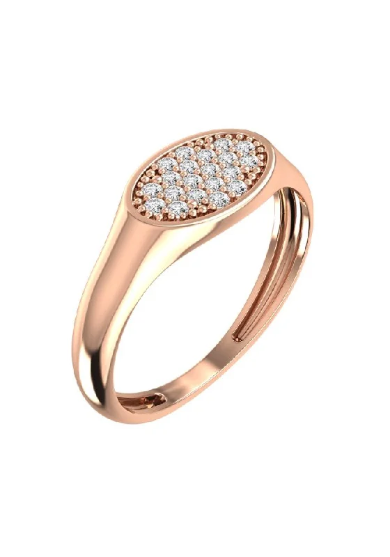 Engagement rings with floral-inspired sapphire bands -Oval Pavé Signet 18K Rose Gold Ring w. Lab-Grown Diamonds