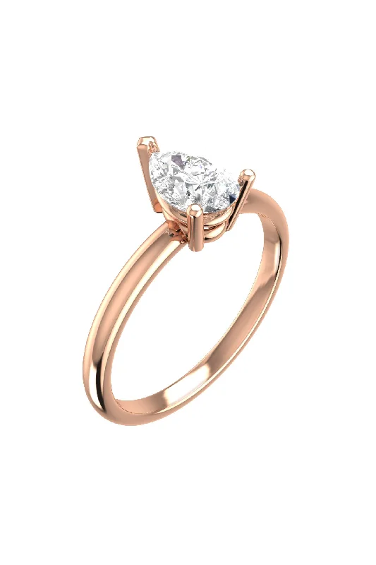 Engagement rings with split-shank topaz designs -Solitaire Pear 18K Rose Gold Ring w. Lab-Grown Diamond