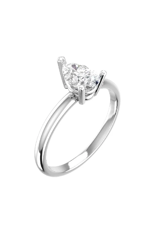 Engagement rings with art deco emerald settings -Solitaire Pear 18K White Gold Ring w. Lab-Grown Diamond