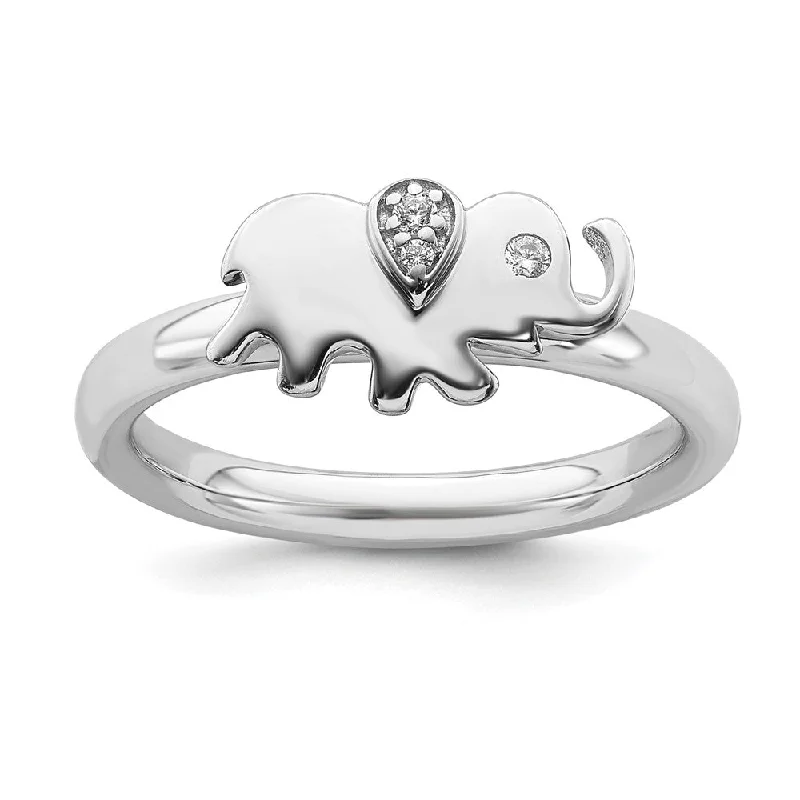 Engagement rings with infinity twist diamond bands -Rhodium Plated Sterling Silver & Diamond Stackable Elephant Ring