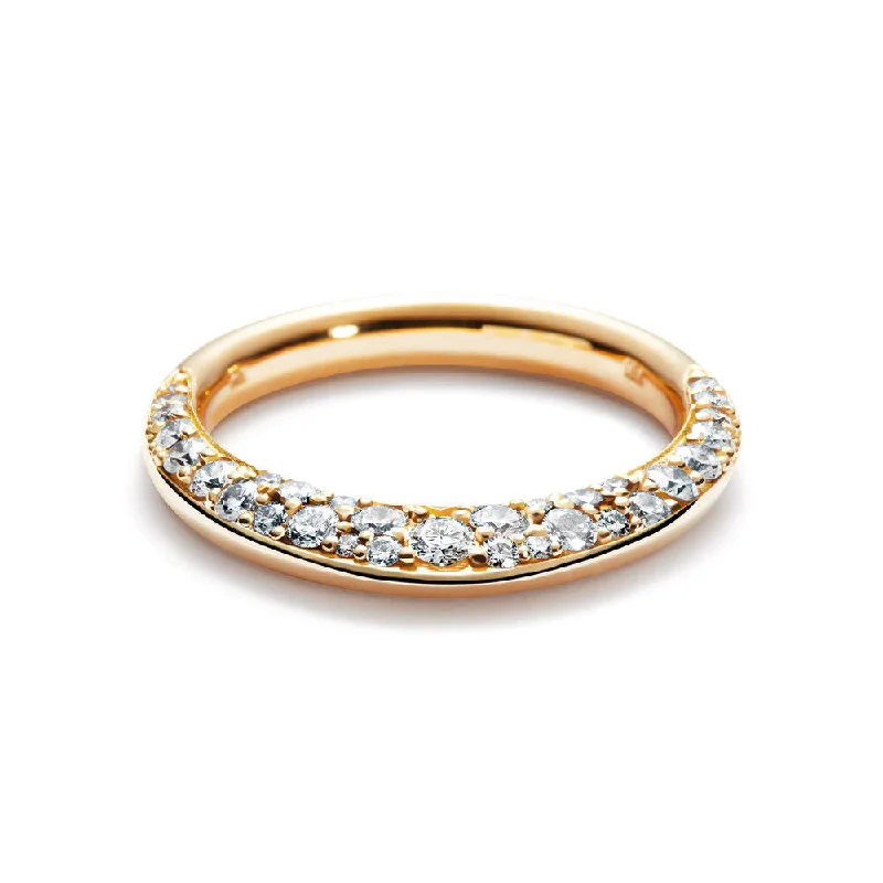 Engagement rings with minimalist moonstone center gems -Single Pave 18K Gold Ring w. Diamonds