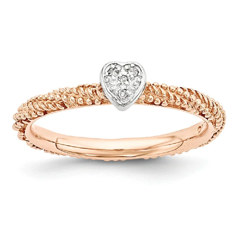 Engagement rings with sleek rose gold twists -Rose Gold Tone Sterling Silver .02 Ctw Diamond 5mm Heart Stackble Ring