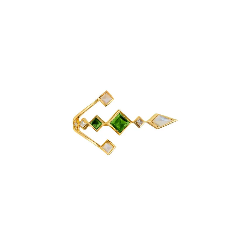 Engagement rings with asymmetrical halo of jade -SPECTRUM Intimo 18K Gold Ring w. Chrome diopside, Opal & Diamond