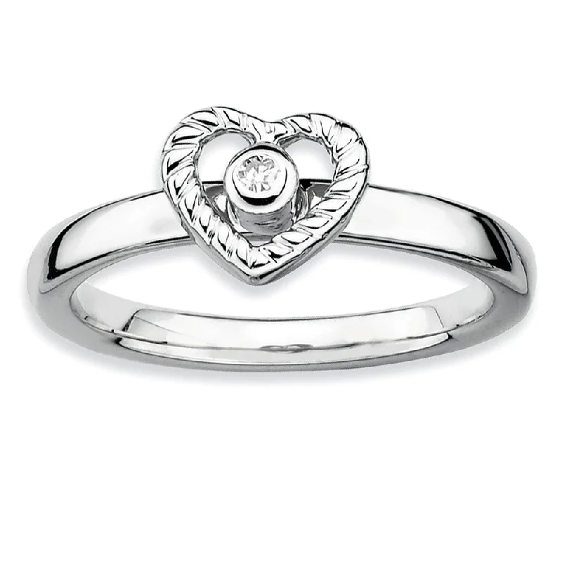 Engagement rings with twisted bands and diamonds -Sterling Silver Stackable .014 Ctw HI/I3 Diamond 7mm Open Heart Ring